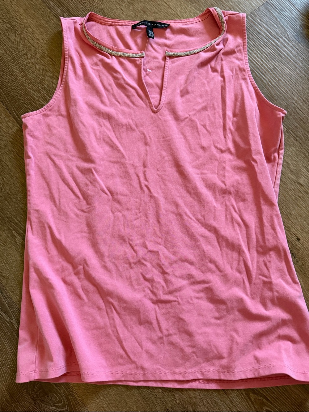 White House Black Market Coral-Pink Sleeveless Tank with silver Trim